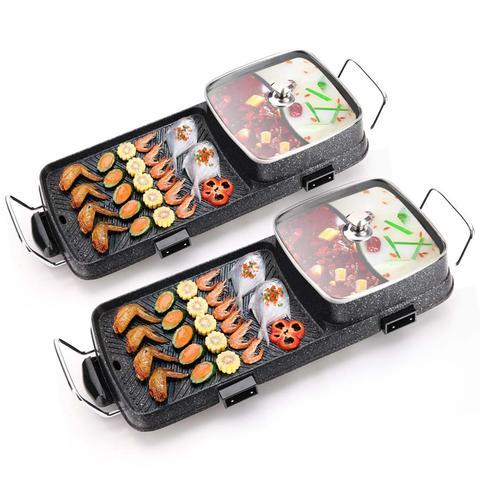 2X 2 in 1 Electric BBQ Grill Teppanyaki and Steamboat Hotpot Asian Hot Pot