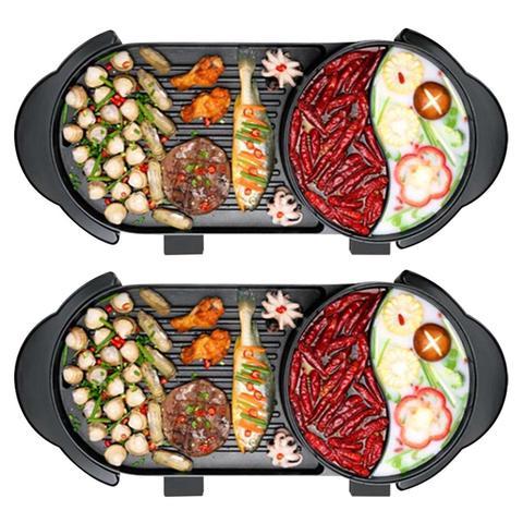 2X 2 in 1 Electric Non-Stick BBQ/Teppanyaki Grill Plate/Steamboat - Dual Sided Hotpot