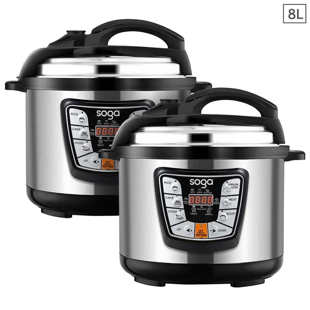 2X 8L Stainless Steel Electric Pressure Cookers - Nonstick - 1600W